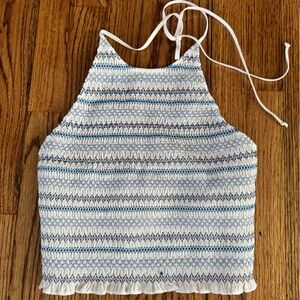 Blue and White Smocked Crop Top
